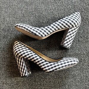 Black and White Gingham Block Heel Pumps - Women
